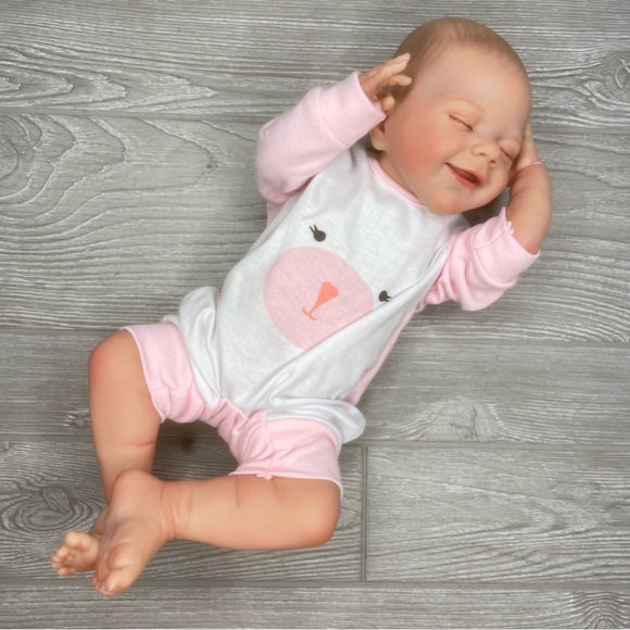 Sleeping smiling realistic baby doll play toy hard body with lovable limbs 22” - Picture 1 of 16